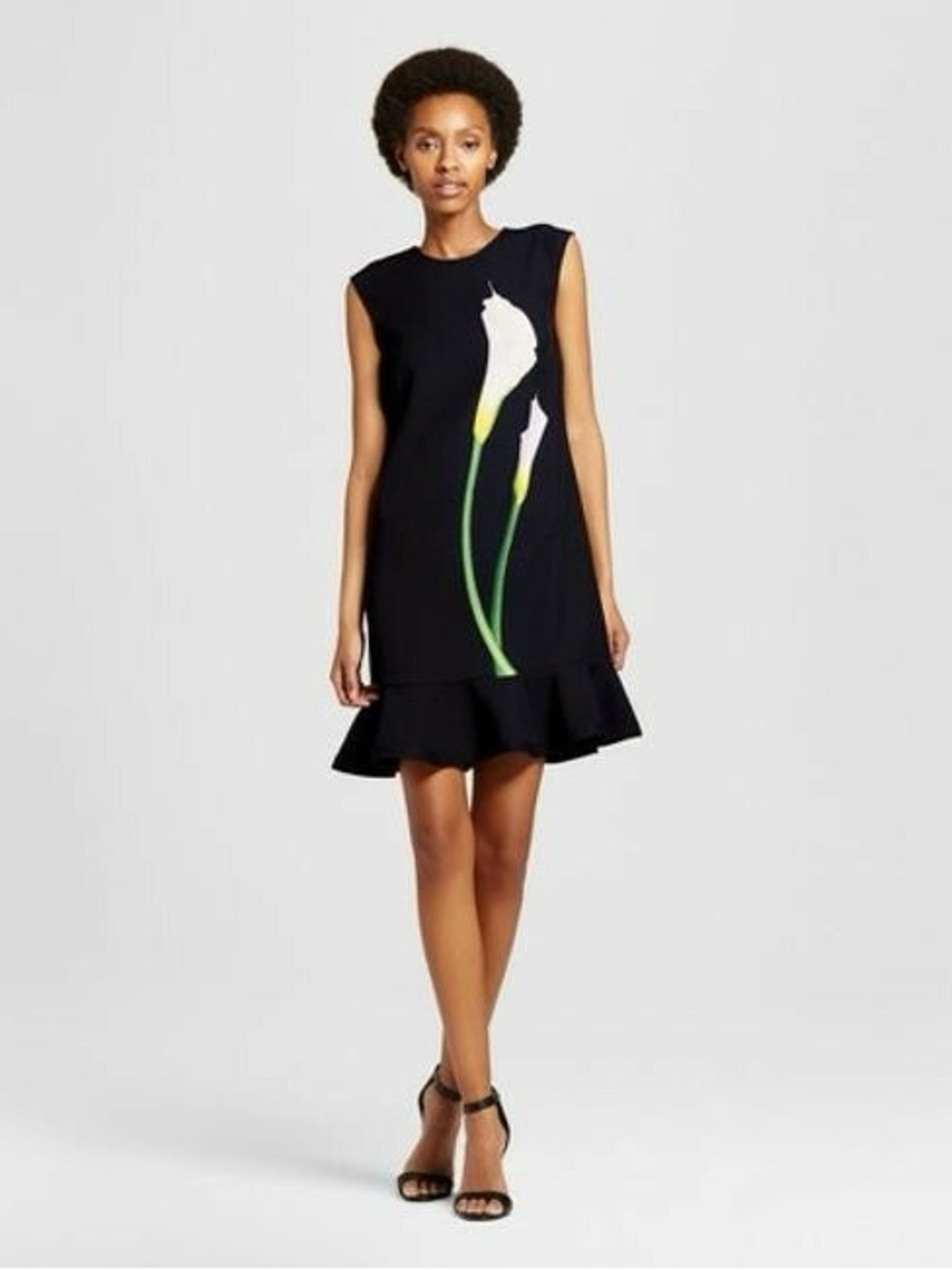 Victoria Beckham for Target Women's XS Black Floral Shift Dress Crew Neck